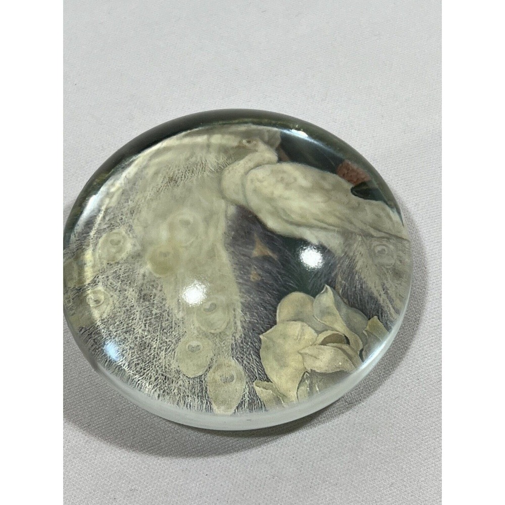 Vintage Art Glass Paperweight Peacock Crane Multicolor Collectible Decor